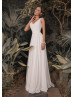 V Neck Ivory Satin Minimalist Wedding Dress With Lace Jacket